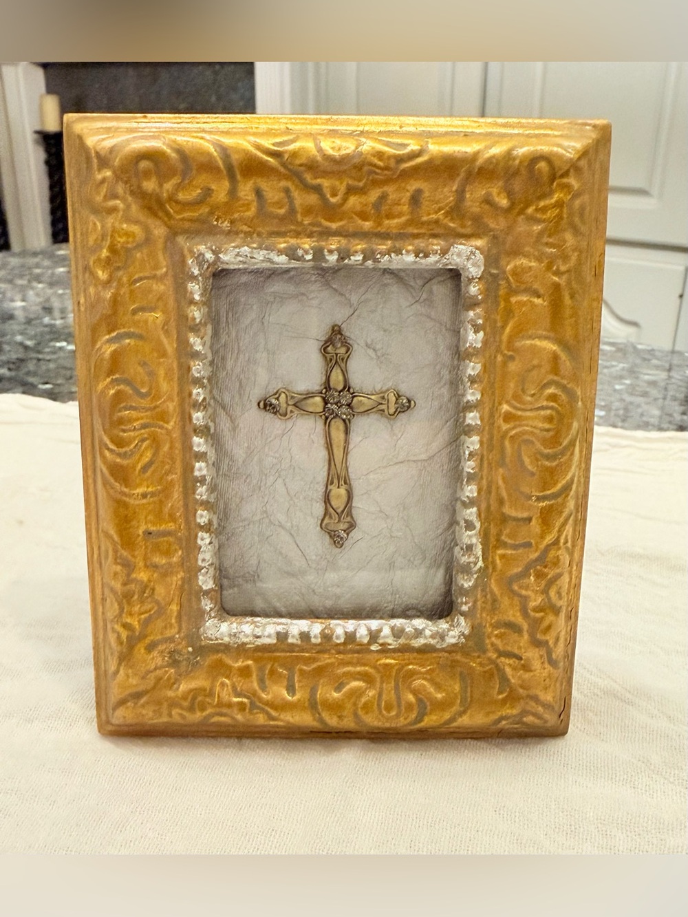 Framed Cross 2004 Belinda Miley Mirrored Inlay Swarvoski Crystals 5x4